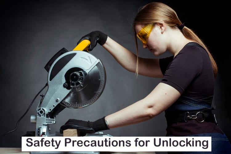 safety precautions for unlocking A DELTA MITER SAW